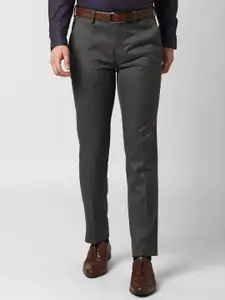 Peter England Men Grey Solid Regular Fit Formal Trousers
