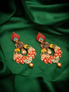 aadita Gold-Plated Peacock Shaped Drop Earrings