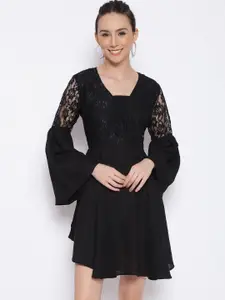 MARC LOUIS Black Floral Crepe Dress