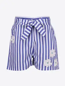 CUTECUMBER Girls Blue Striped Mid-Rise Regular Shorts