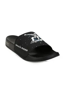 Campus Men Black & White Printed Sliders