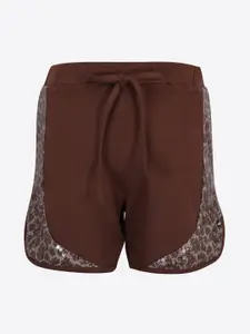 CUTECUMBER Girls Brown Printed Mid-Rise Regular Shorts