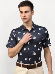 JAINISH Men Navy Blue & White Regular Fit Printed Formal Shirt