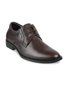 Metro Men Brown Solid Leather Formal Derbys