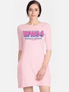 Free Authority Pink & Blue Wonder Woman Printed Cotton T-shirt Dress