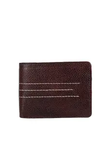 Leather World Men Brown Textured Leather Two Fold Wallet