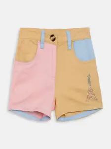 ELLE Girls Yellow Colourblocked Regular Fit Cotton Regular Shorts
