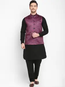 Hangup Men Black Solid Kurta with Patiala & Waistcoat