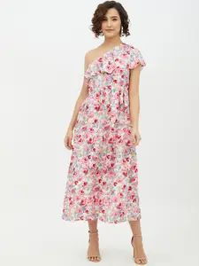 StyleStone Women Pink & Blue Floral Printed A-Line Dress