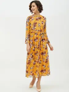 StyleStone Women Mustard Yellow & Maroon Printed Maxi Dress