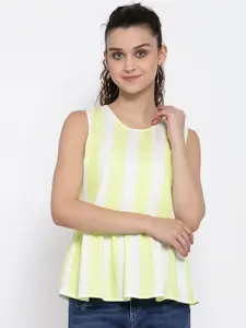 Pepe Jeans Women Lime Yellow Striped Regular Top
