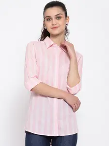 Pepe Jeans Women Pink Regular Fit Striped Casual Shirt