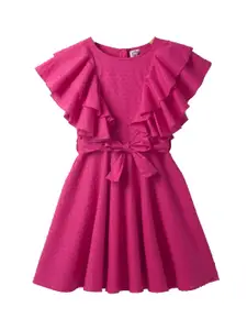 Cub McPaws Girls Fuchsia Pink Solid Cotton Fit and Flare Dress