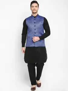 Hangup Men Black Solid Kurta with Patiala