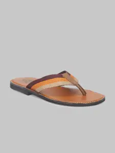 V8 by Ruosh Men Tan Brown & Yellow Leather Comfort Sandals