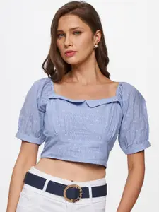 AND Blue & White Striped Fitted Crop Top