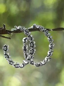 Adwitiya Collection Silver-Toned Contemporary Half Hoop Earrings