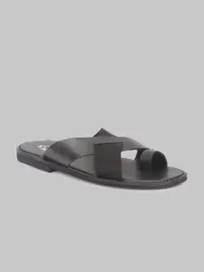 V8 by Ruosh Men Black  Leather Comfort Sandals