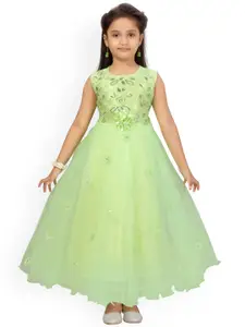 Aarika Girls Lime Green Embellished Fit and Flare Dress