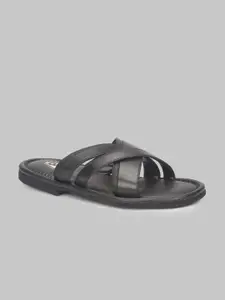 V8 by Ruosh Men Black Leather Comfort Sandals