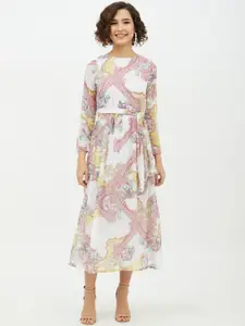 StyleStone Women Multicoloured Printed A-Line Dress with Belt