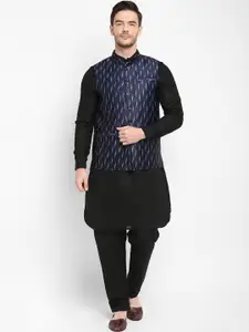 Hangup Men Black Solid Kurta with Patiala & Waistcoat