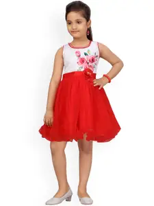 Aarika Girls Red Printed Fit and Flare Dress