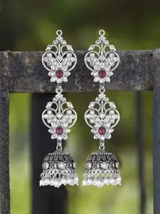 Adwitiya Collection Silver-Toned Contemporary Jhumkas