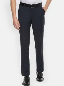 Louis Philippe Gods & Kings Men Navy Blue Slim Fit Solid Formal Trousers