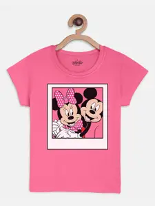 Kids Ville Mickey & Friends Girls Pink & Off White Printed T-shirt