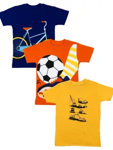 Crunchy Fashion Boys Blue  Orange Pack of 3 Printed Cotton Pure Cotton T-shirts