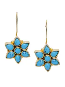 PANASH Gold-Plated & Blue  Floral Drop Earrings
