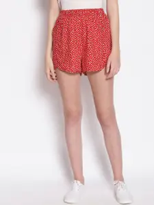 Oxolloxo Women Red Printed Regular Fit Regular Shorts