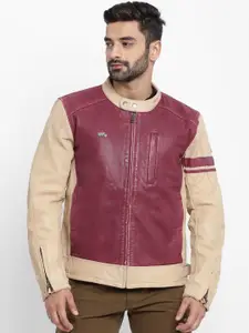 Royal Enfield Men Burgundy Leather Tailored Jacket