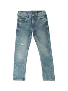 Allen Solly Junior Boys Blue Skinny Fit Mildly Distressed Heavy Fade Acid Wash Jeans