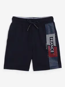 Octave Boys Navy Blue Typography Printed Mid-Rise Cotton Regular Shorts