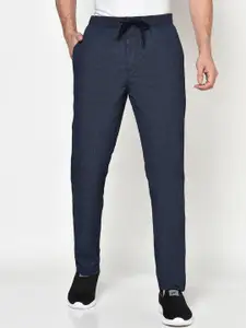 Octave Men Navy Blue Checked Cotton Track Pants