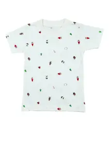 Crunchy Fashion Boys White & Red Printed Cotton T-shirt