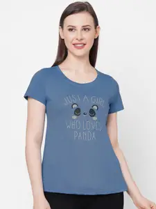 SOIE Women Blue Printed Lounge T Shirt
