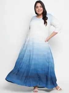 Amydus Women Plus Size White & Blue Tie and Dye Dyed Maxi Dress