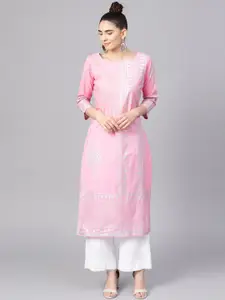 Varanga Women Pink Geometric Printed Cotton Kurta