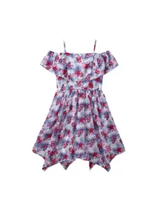 Cub McPaws Red & Purple Floral Georgette Fit & Flare Dress