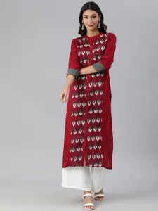 KSUT Women Maroon Keyhole Neck Thread Work Kurta