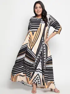 Amydus Women Plus Size Black Geometric Printed Maxi Dress