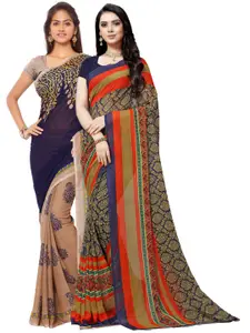 ANAND SAREES Navy Blue & Red Set of 2 Poly Georgette Saree