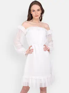 MARC LOUIS White Off Shoulder Georgette Dress