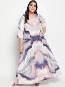 Amydus Women Plus Size Pink & Grey Marble Printed Maxi Dress