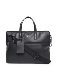 TOM LANG LONDON Unisex Black Textured Leather Laptop Bag