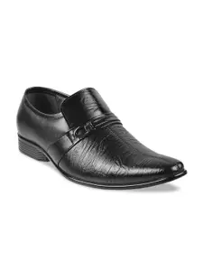 Metro Men Black Textured Formal Slip-Ons