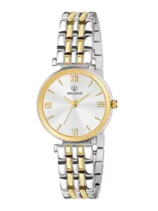 Walrus Women Silver-Toned Brass Dial & Gold Toned Stainless Steel Bracelet Style Straps Analogue Watch